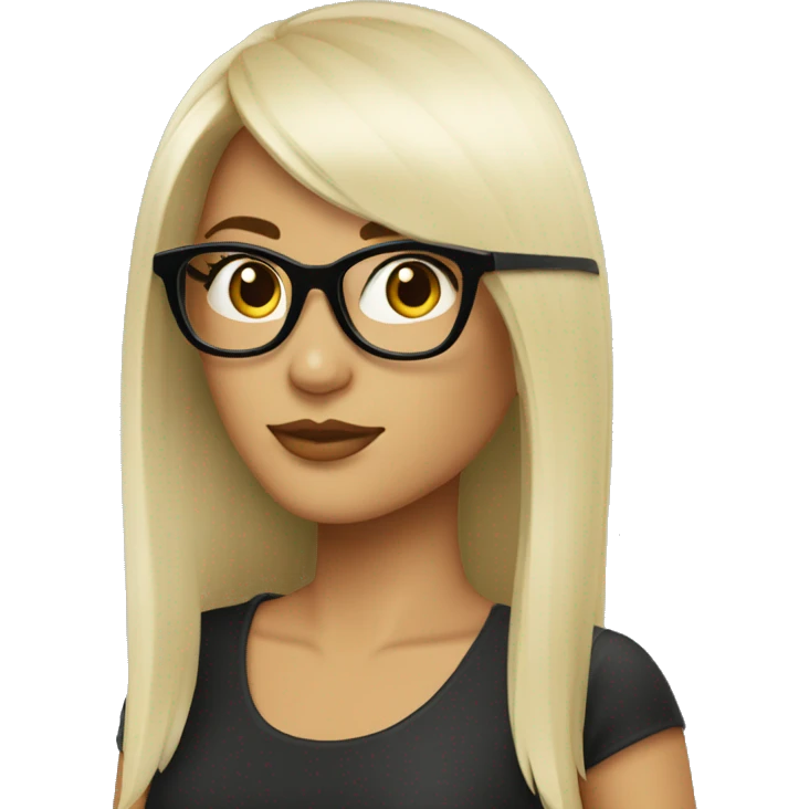 mujer blanca cabello largo negro con flequillo y lentes negros emoji