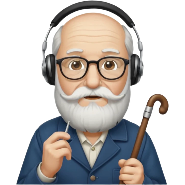 Anciano barba blanca larga bastón aufifono lentesb emoji