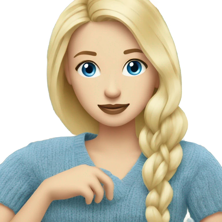 beautiful finnish blond hair woman with blue eyes knitting floral  emoji