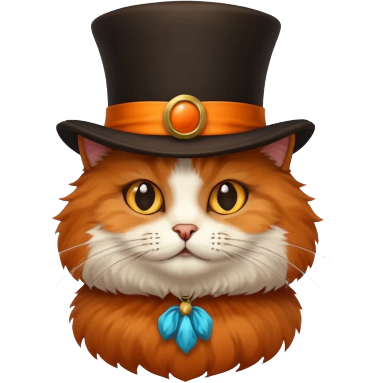 fluffy cat with orange, black, and brown fur, wearing a brown tophat emoji