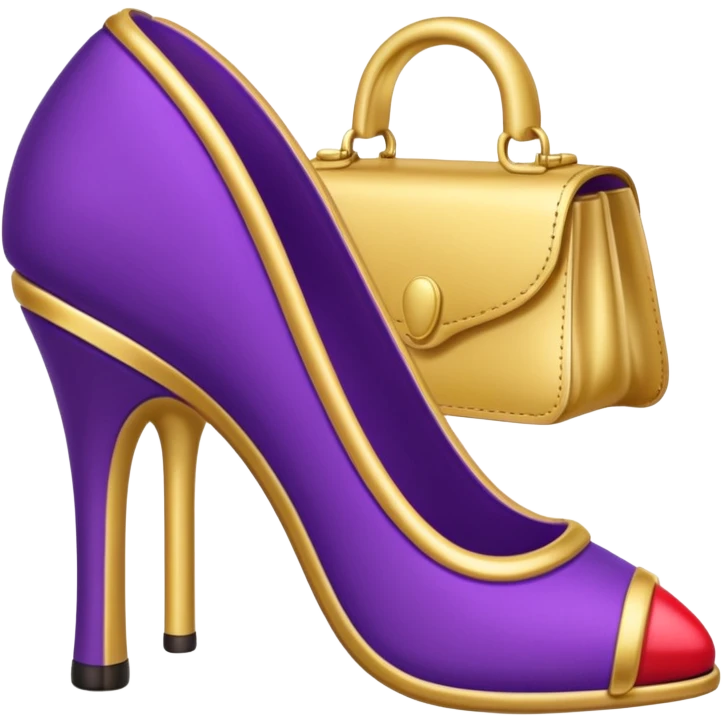 create a single emoji with royal purple heel, lipstick and golden bag emoji