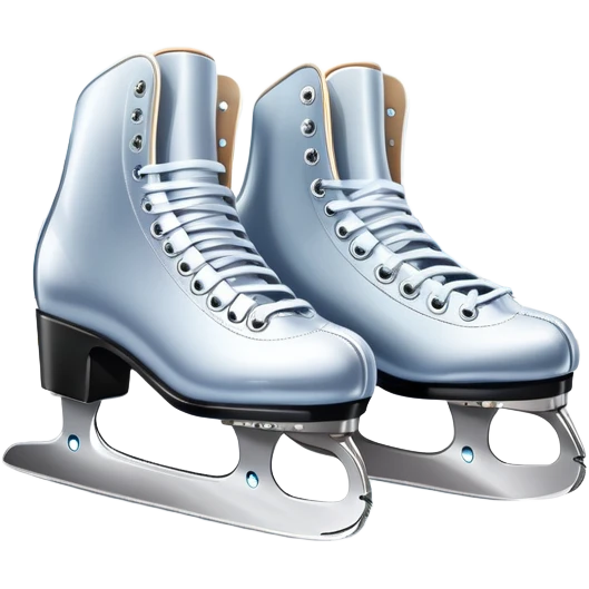 An icon featuring a pair of elegant figure skates standing on the smooth ice of a rink, with sparkling ice beneath them. The background shows a grand ice arena with bright lights and empty stands, highlighting the beauty and grace of figure skating. Transparent background. emoji