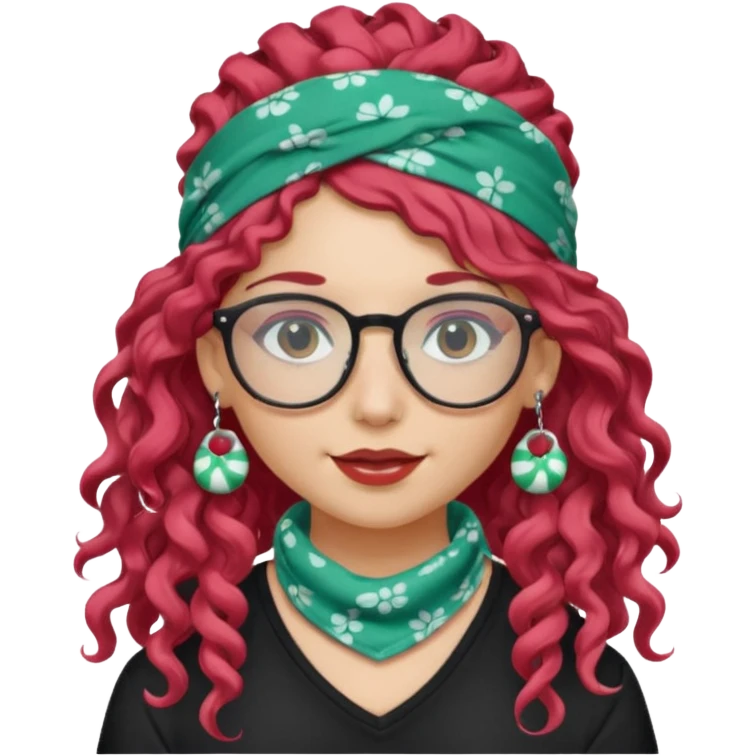 girl with long curly peppermint hair and bandana and glassess and earring emoji