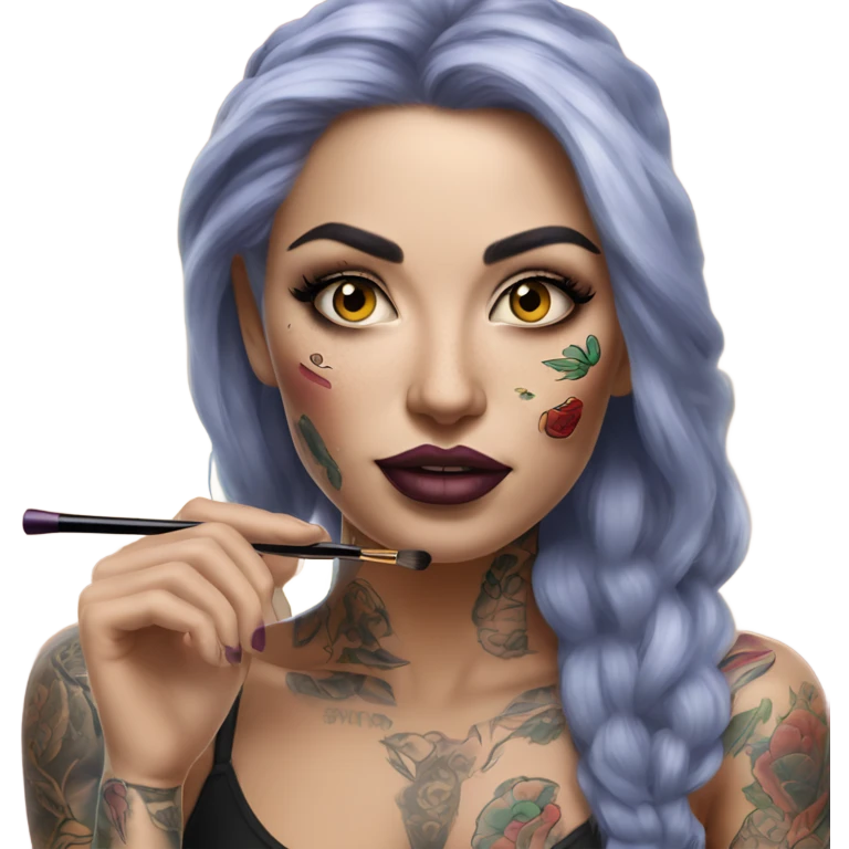 Hyper Realistic Beautiful tattooed woman doing her makeup emoji