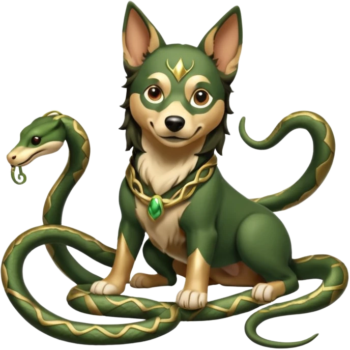 loki god of mischief as a dog. he as snakes.  dynamic pose emoji