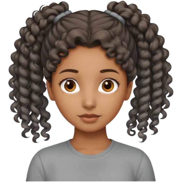 A girl Brown girl with a curly ponytail and has a Gray shirt and eyes are brown  emoji