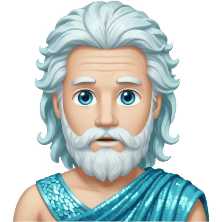 Uranus, God of Air from Roman Deities with long white wavy hair and beard, pale cyan sequin toga emoji