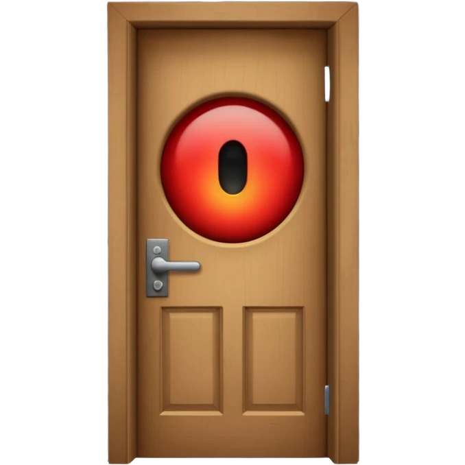 Minimalist emoji-style sticker of a half-open door, with smoke and a single glowing eye visible in the dark inside. Flat design, desaturated colors.
 emoji