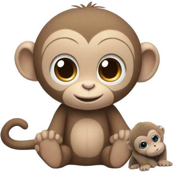 Light brown body, light blue eyes, baby monkey, jellycat stuffed animal emoji