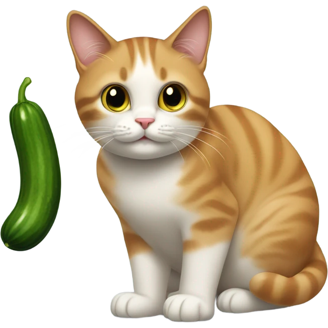 Cat named Larry grabbing a cucumber emoji