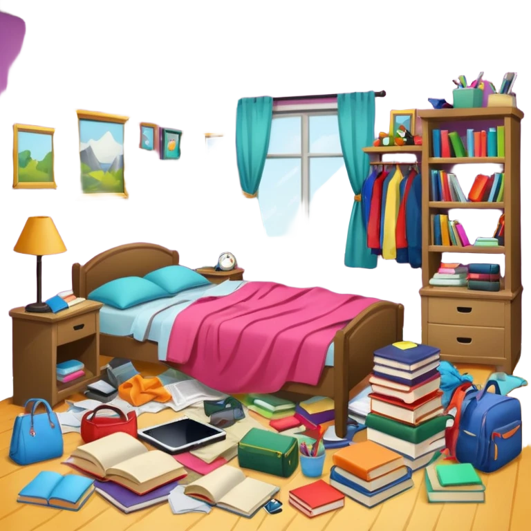 a messy bedroom from a front view emoji