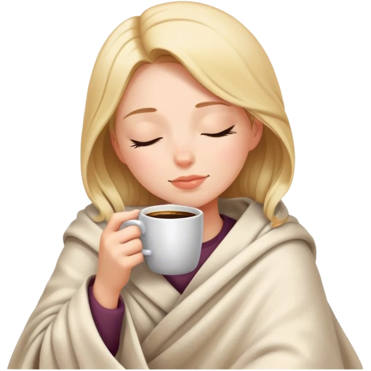 girl inside a blanket sipping coffee eyes closed emoji