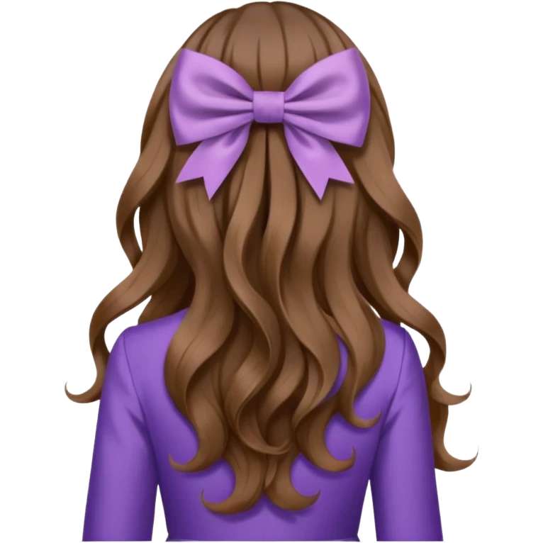 long wavy brown hair from behind with a medium lilac bow emoji