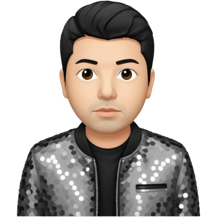 Chino Moreno with grey sequin jacket, black shirt emoji