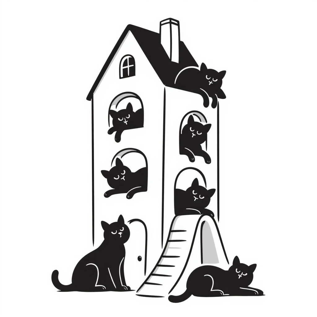 cats relaxing in a vertical playhouse emoji