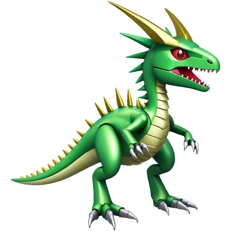 Spiky Cool Edgy shiny colorful Digimon-Fakemon-Flygon-Velociraptor-Mecha, full body, two legs emoji