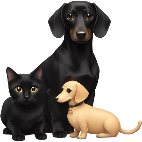 All Black cat next to black and white dachshund dog emoji