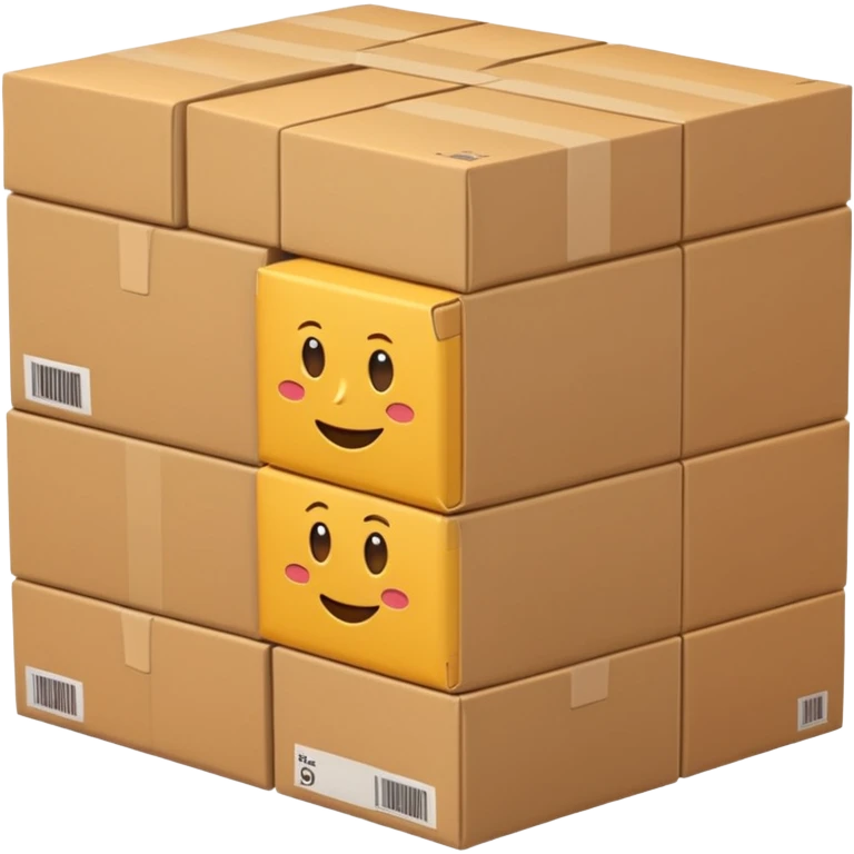 Generate a realistic emoji-style of a overfilled storage room where the packages dont have much space and falling over emoji