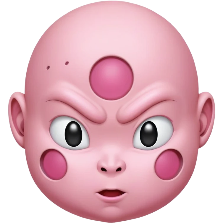 Majin Buu from Dragon Ball Z, pink round body with holes, antenna on head, childlike face emoji