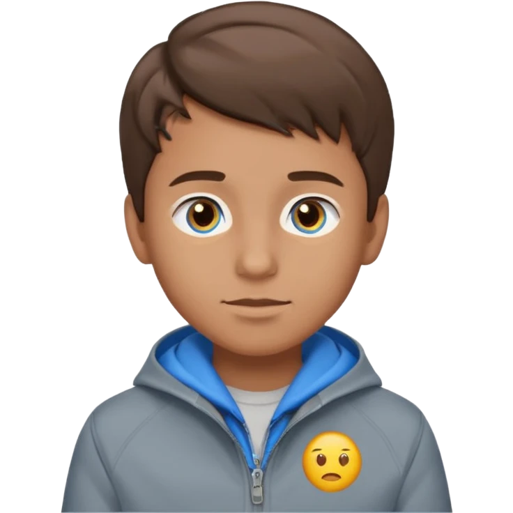 Fais-moi un garçon avec la peau bronzée les yeux bleus qui portent une veste grise avec les cheveux marrons version emoji emoji