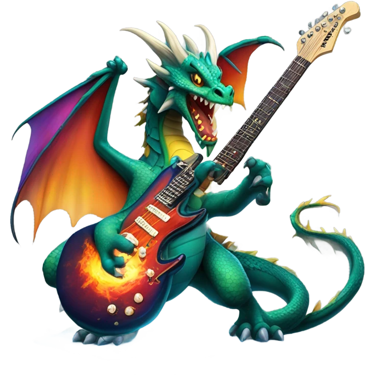 Mean Dragon breathing fire with electric guitar emoji
