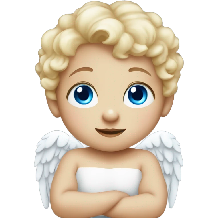 Cute baby Angel with hands under chin with blue eyes emoji