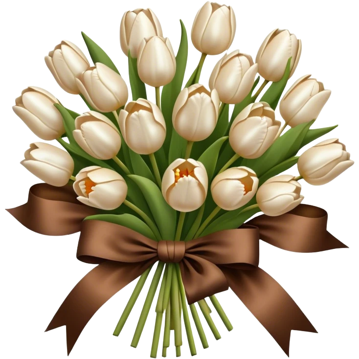 A big bouquet of pearl and beige colored tulips tied with a brown silk bow  emoji