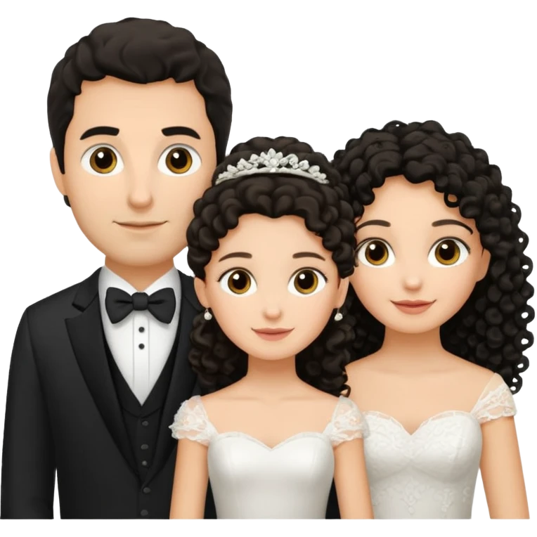 Familia : Novio pelo oscuro, Novia pelo rizado oscuro, hija mayor pelo mono , hija menor pelo oscuro. emoji