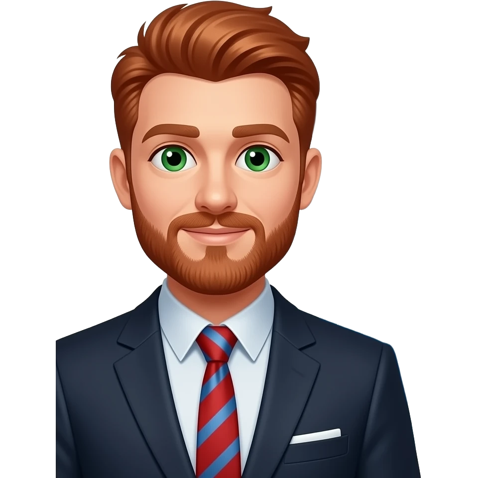 Weatherman, "radar weather map" behind him showing a large storm,, redheaded, short beard, green eyes emoji