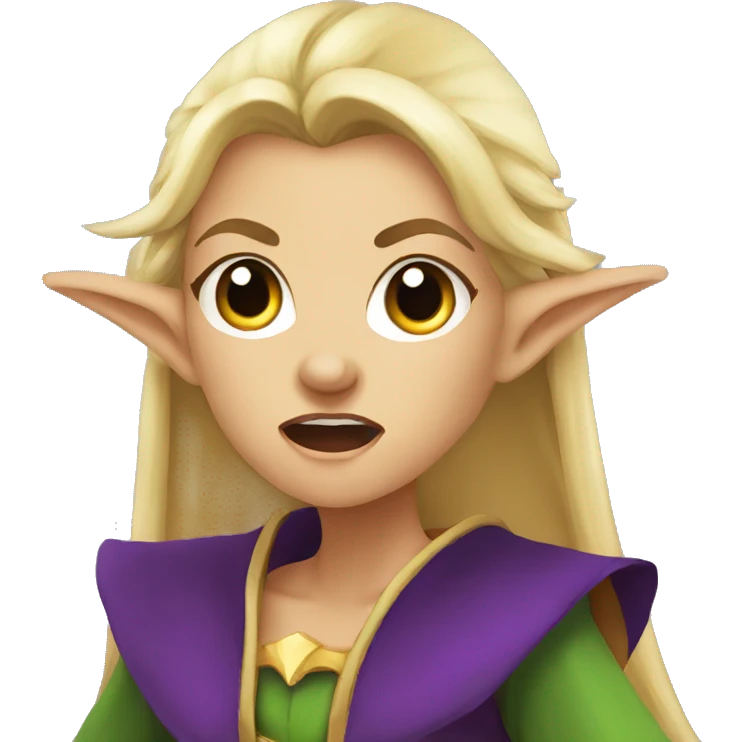 enraged angry, Noble female Elf with Elf ears and blonde hair and purple robes emoji