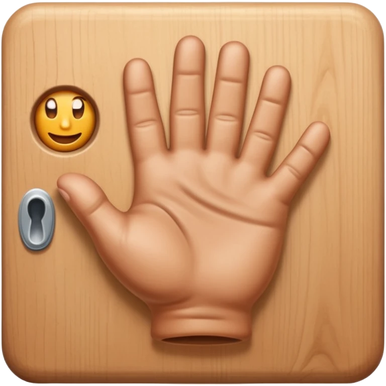 Design an Apple-style emoji of a hand knocking on a wooden door. Realistic shading, soft gradients, rounded shapes, high resolution, transparent background. emoji