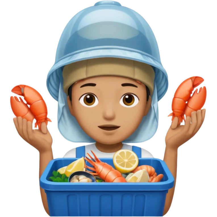 Person eating seafood with a plastic bin on emoji