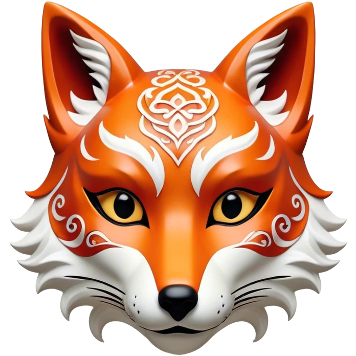 ​Cinematic Realistic Japanese Kitsune Mask, depicted as an intricately carved fox mask with flowing, delicate features and vivid traditional patterns, its mysterious eyes set against a softly blurred background that emphasizes its mystical allure and cultural significance, rendered with detailed textures and refined lighting, emoji