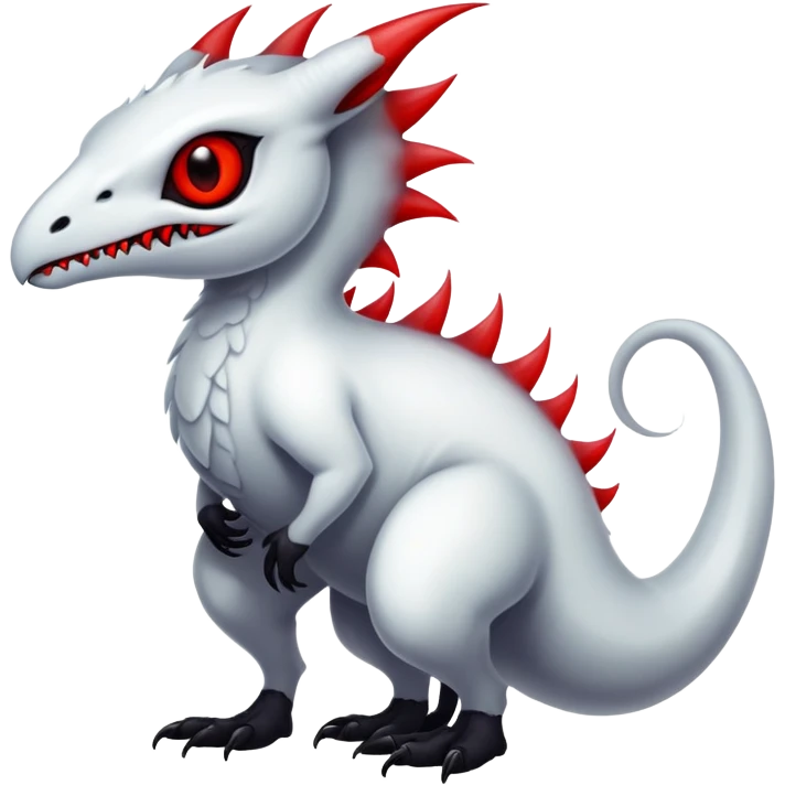 a translucent white with black belly and red eyes exotic edgy vernid-fionbri-creature full body emoji