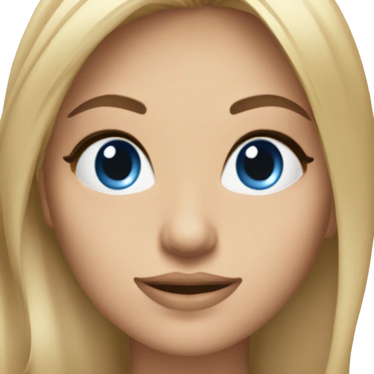 Une femme avec les cheveux long lisse et blond, elle a les yeux bleus et a du mascara emoji