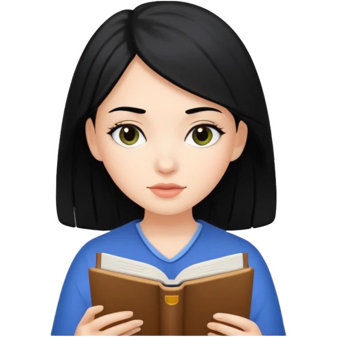 White girl black haired tudying emoji
