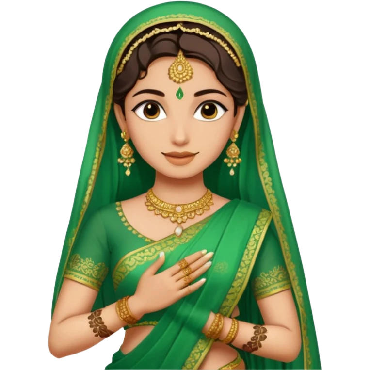 bride in mehendi Ceremony standing in green saree emoji