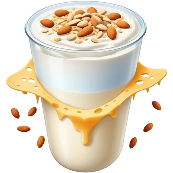 A large white leg bone clearly floating in the center, very prominent and glowing. Around it at a distance are separate calcium-rich foods: yogurt cup, pile of shredded cheese, almonds, and sesame seeds. emoji