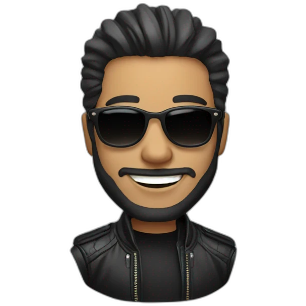 Man smiling  with beard, earrings, sunglasses, black leather jacket emoji