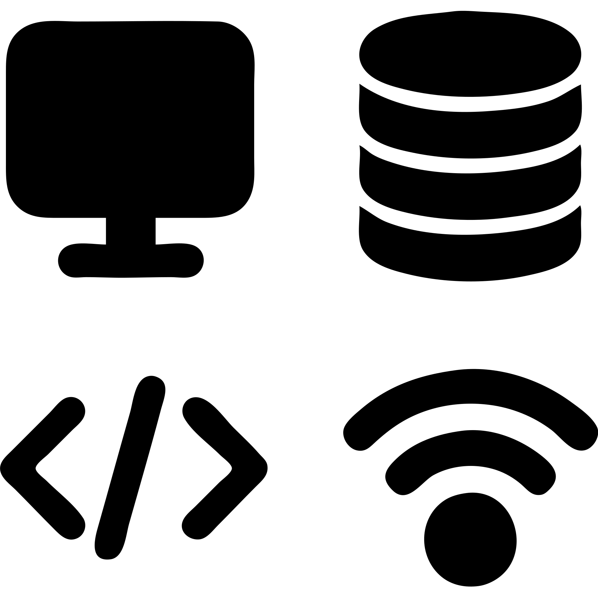 solid black filled icons for information technology, bold and simple, icons for computer, database, code, and wifi, high contrast, easy to recognize emoji