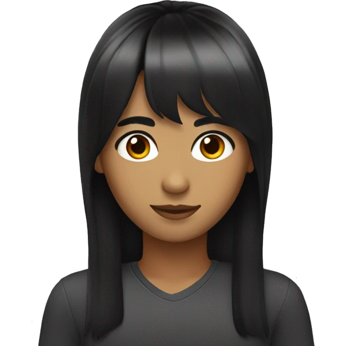 black hair with bangs long hair, bright face color, dark eyes. emoji