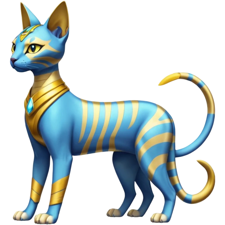 Modern futuristic shiny colorful Bastet-Sphynx-Lombax-Zeraora-Renamon-fusion (full body) emoji