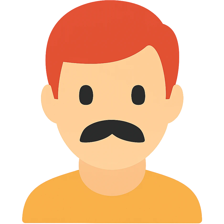 Asian man with black mustache and red hair, color icon style emoji