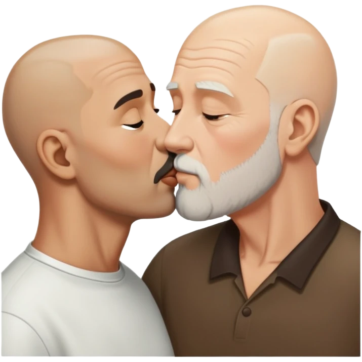 older buzz cut European white man kissing older bald bearded black man emoji