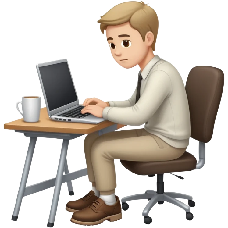white Guy wearing shoes, sitting at desk working on a laptop  emoji