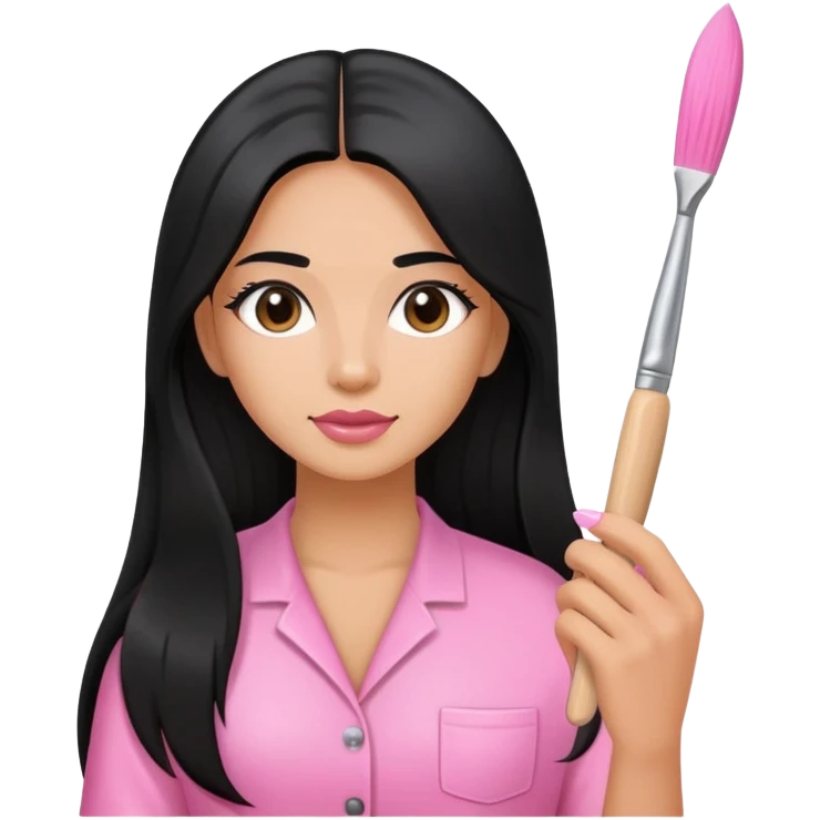 Pink Nail Tech with black long hair holding acrylic brush emoji