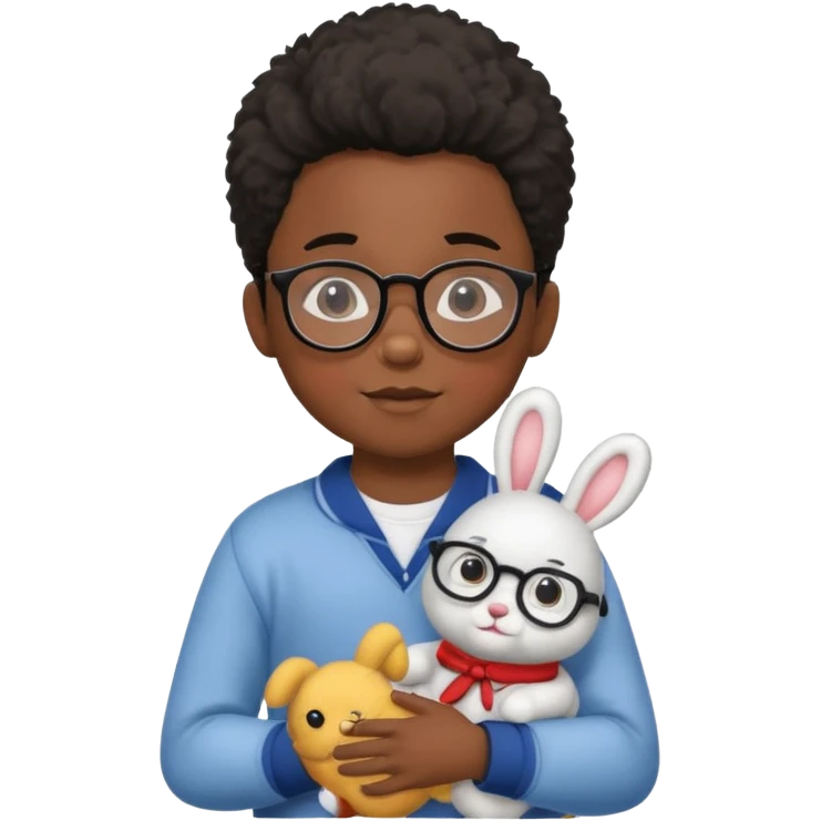 black boy kid with glasses → holding a toy rabbit emoji