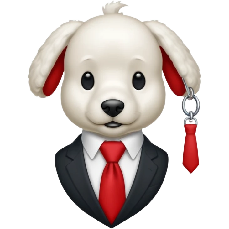 Un caniche blanc avec une cravate rouge et un cerre téte rouge cravate emoji