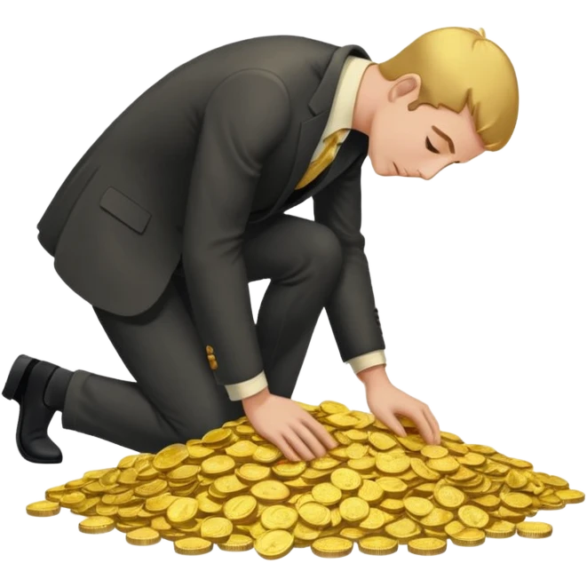 A man bows to a mountain of money
A man bows to a mountain of money emoji