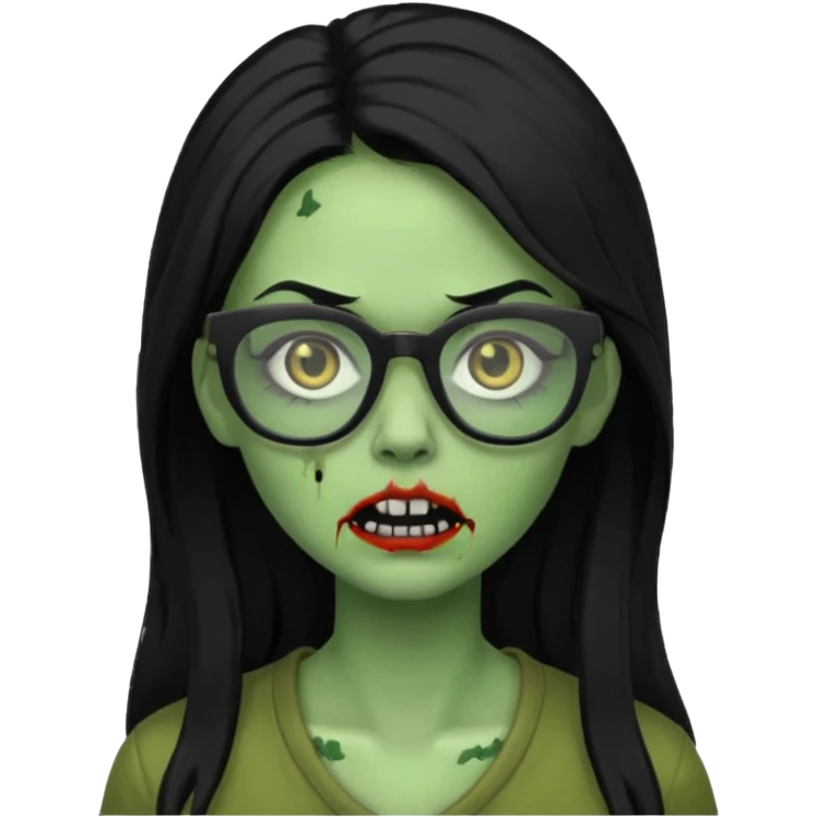 crie um emoji de zumbi feminino, com pele verde, óculos preto e cabelo longo preto emoji